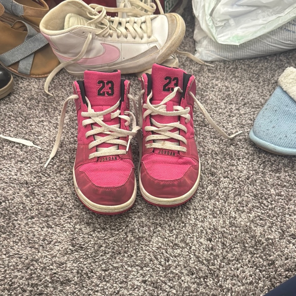 Pink High-Top Sneakers with White Laces
